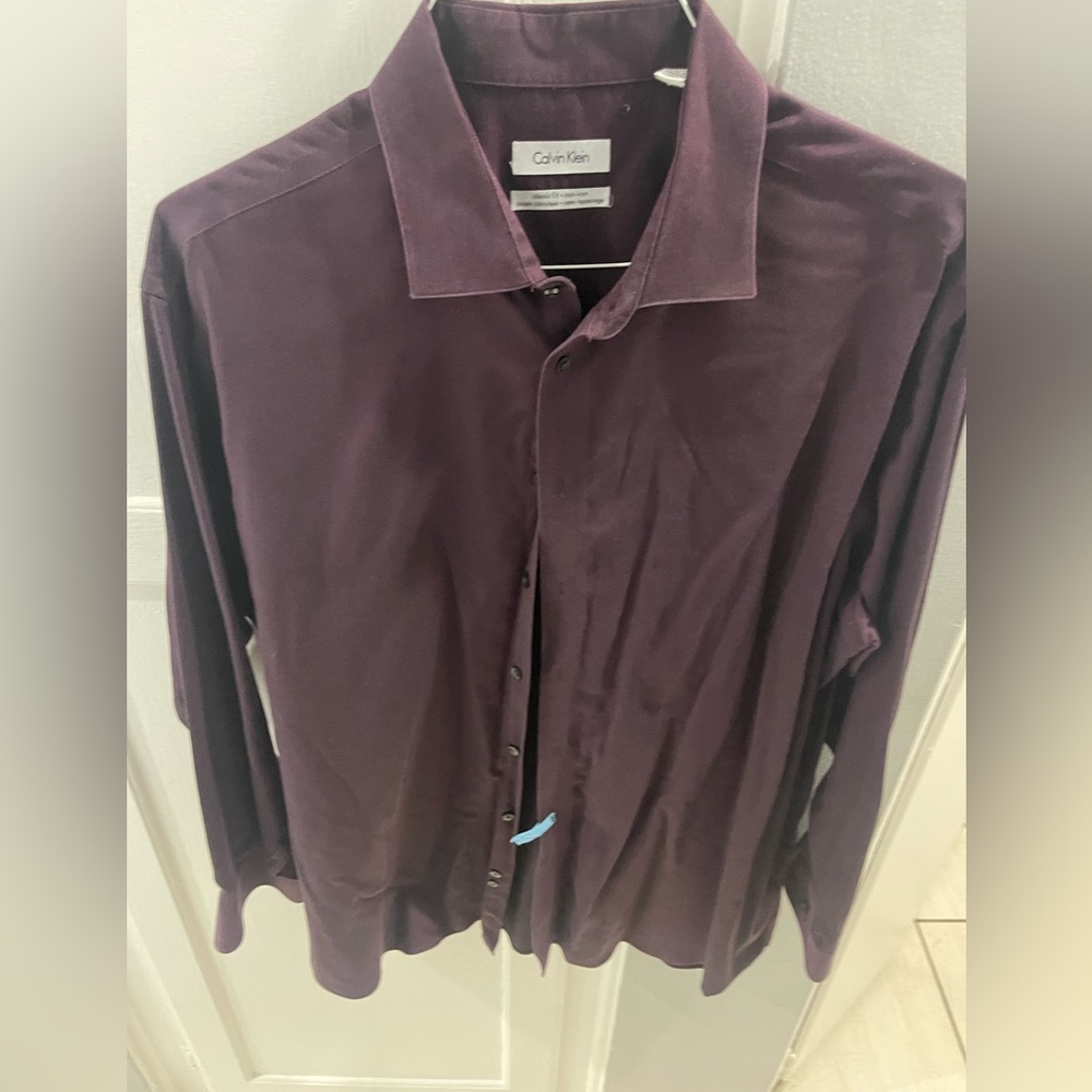Calvin Klein Long sleeve dress shirt size 17 1/2. 32-33 eggplant color